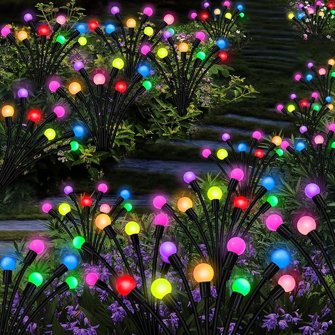 Kohlrabi Solar Garden Lights Outdoor, 6 Pack 60 LED Solar Firefly Lights Waterproof, Sway by Wind, Swaying Light for Yard Patio Backyard Garden Planter Flower Bed Pathway Outdoor Decoration KohlrabiDecor