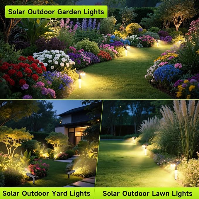 Solar Spotlights Outdoor Waterproof- 2 IN 1 Solar Spot Lights Outdoor with 2 Lighting Modes & PC Light Guide Column for Garden Yard Pathway | Warm Yellow 3000k Spotlights | IP65 Waterproof | 4 Pack Rootora