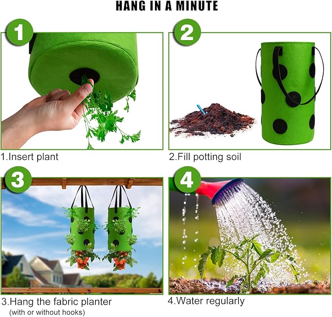 2 Pack Green Upside Down Tomato & Herb Planter, Outdoor Hanging Durable Aeration Fabric Strawberry Planter Bags Homyhoo