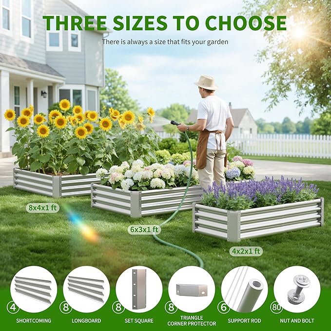 Galvanized Raised Garden Bed,Outdoor Planter Box Metal Patio Kit Planting Bed for Vegetables Flowers Herb (Galvanized, 6x3x1ft-2p) Anmiro