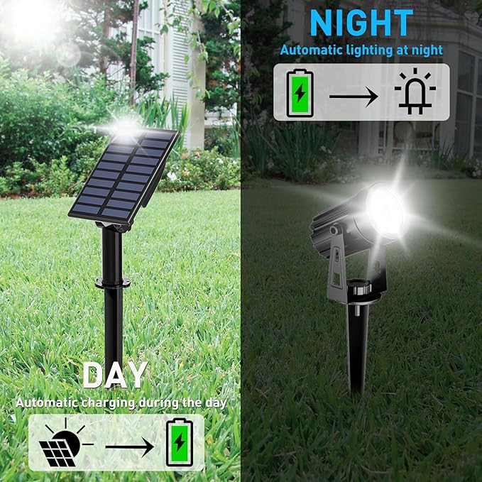 T-SUN Solar Spotlights Outdoor Waterproof, 2-in-1 Solar Landscape Spotlights LED Garden Spot Lights for Yard Tree Garden Pond Pool Area (White) T-SUN