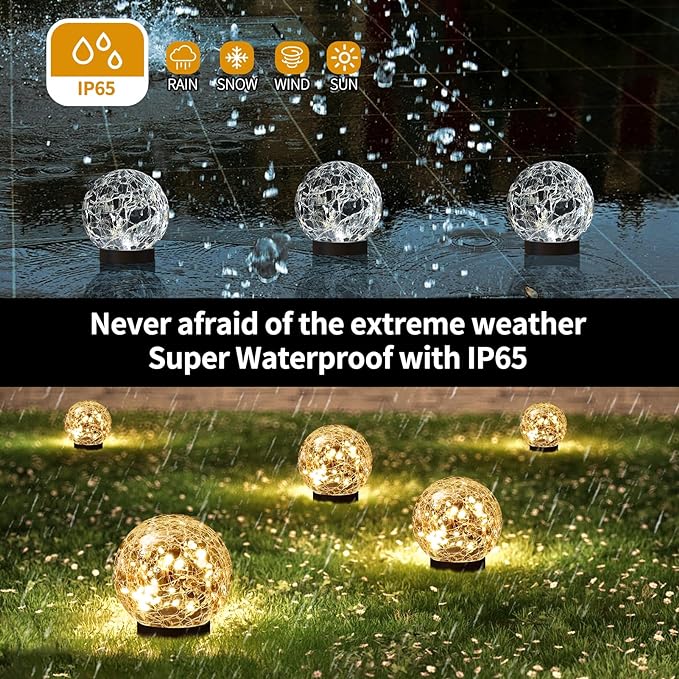 Solar Globe Lights Outdoor Waterproof-Solar Balls Garden-Cracked Glass Ball Solar Lights Outdoor-Solar Orbs Outside-Outdoor Decorations Patio & Yard Lawn Backyard Decor (GUO-XBQ-5-5-5) JKIMK