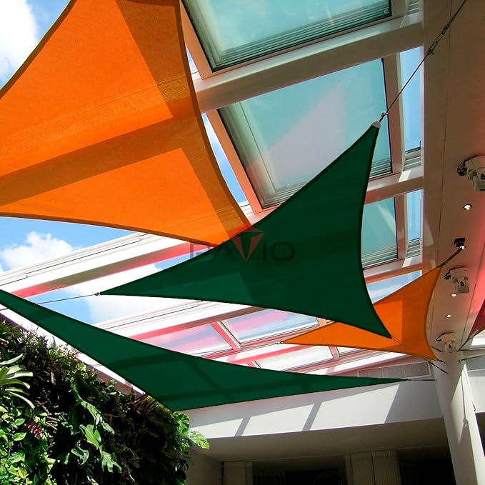 Patio Paradise 16' x 16' x 16' Sun Shade Sail Triangle Canopy Shade Cloth Fabric Sunlight Block Patio Pergola Cover HDPE Deck Awning for Outdoor Backyard Roof Shading, Green Patio