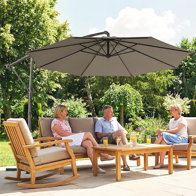 Outsunny 10 ft Offset Patio Umbrella with Cover, Round Hanging Cantilever Umbrella with 6-Position 360° Rotation, Crank Handle, Tilt, Cross Base, Heavy Duty Outdoor Umbrella for Garden Outsunny