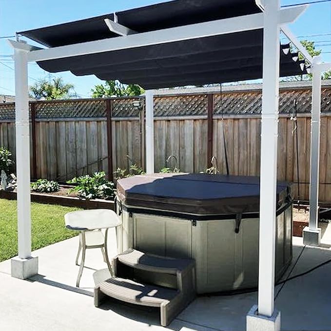 PURPLE LEAF 10' x 10' Outdoor Aluminum Pergola White Heavy-Duty Retractable Patio Metal Pergola with Double Sun Shade Canopy for Backyard Gardens Deck, Navy Blue Rootora