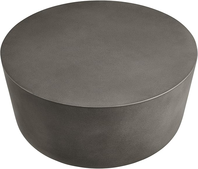 Modway Brion 34 Inch Round Concrete Coffee Table – Indoor/Outdoor Tapered Cylinder Coffee Table – Low Center Table for Living Room or Patio in Gray Modway