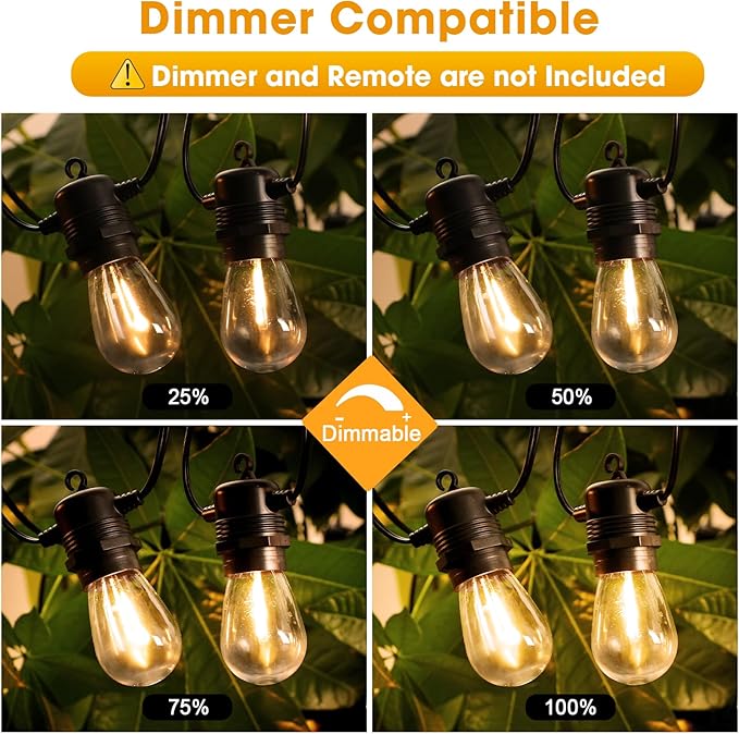 LED Outdoor String Lights 25FT with 9 Shatterproof S14 Bulbs, Waterproof for Porch, Deck, Garden, Balcony, Dimmable 2700K GvvooHome