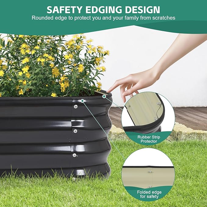3 in 1 Galvanized Raised Garden Bed - 4x2x1ft (2Packs) Modular Planter Box Outdoor | Metal Raised Bed Kit with Bracing Rods for Gardening Vegetables Flowers Fruits Herbs (Dark Grey) BIRDSINYARD