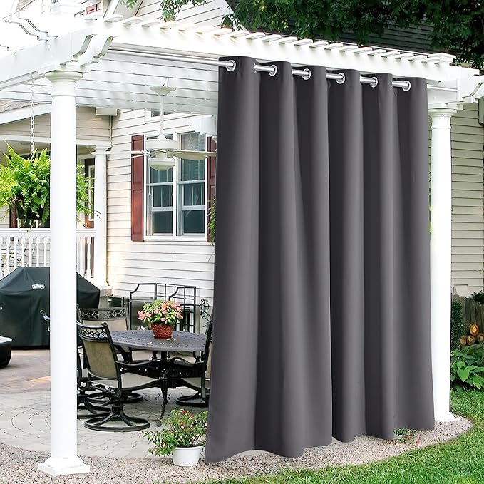 RYB HOME Patio Curtains Outdoor - Waterproof Privacy Curtain Blackout Drapery for Porch Outdoor Shower Arbor Basement Carport Garden Lawn, Wide 84 x Long 84, 1 Pc, Grey RYBHOME