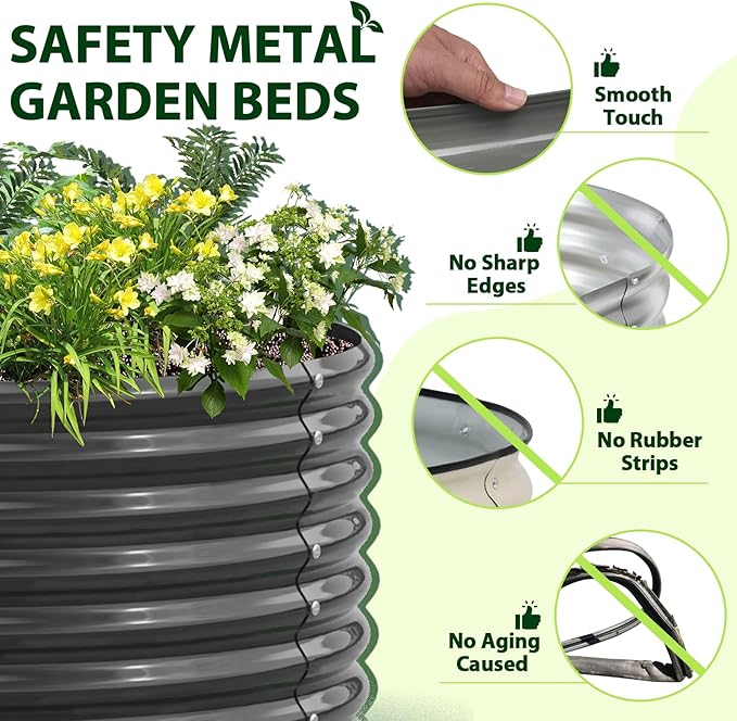 A ANLEOLIFE 8x4x2ft Galvanized Raised Garden Bed Kit, Oval Metal Deep Root Planters for Outdoor Plants Vegetables Flowers Herb, Large Bottomless, 478 Gallon Capacity- Quartz Grey AAnleolife