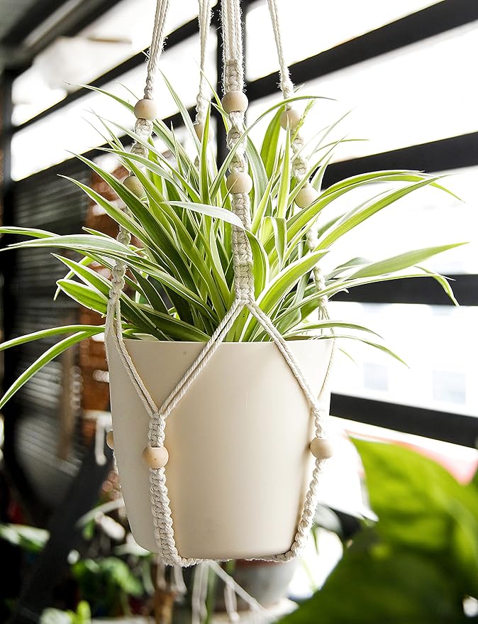 Macrame Plant Hanger Indoor Hanging with Wood Beads Macrame Planters No Tassel for Indoor Outdoor Boho Home Decor 35 Inch (Ivory,2pcs) BlueMake