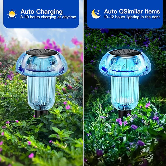 Easter Solar Pathway Lights Outdoor Decorative 4 Pack, Blue LED Mushroom Solar Lights Outdoor Waterproof Solar Powered Decor for Yard Driveway Patio, Valentines Day Halloween Christmas Garden Decor COZYPAVILION