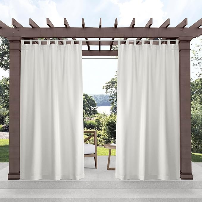 Exclusive Home Cabana Solid Indoor/Outdoor Light Filtering Hook-and-Loop Tab Top Curtain Panel Pair, 54"x96", Vanilla Exclusive+Home