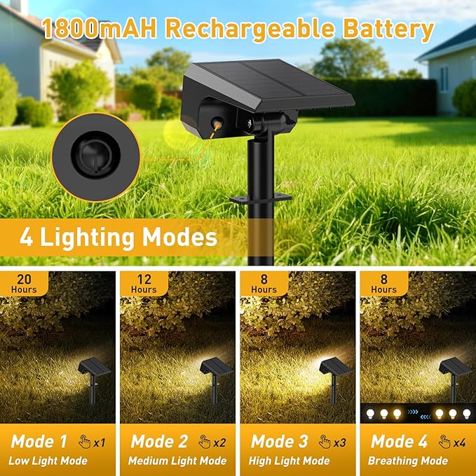 Solar Spot Lights Outdoor Waterproof IP65, [4 Pack/100 LED/4 Modes] Solar Landscape Spotlights, Auto On/Off High Lumens Spot Lights for Outside Yard Garden Pathway(Warm White) NACINIC