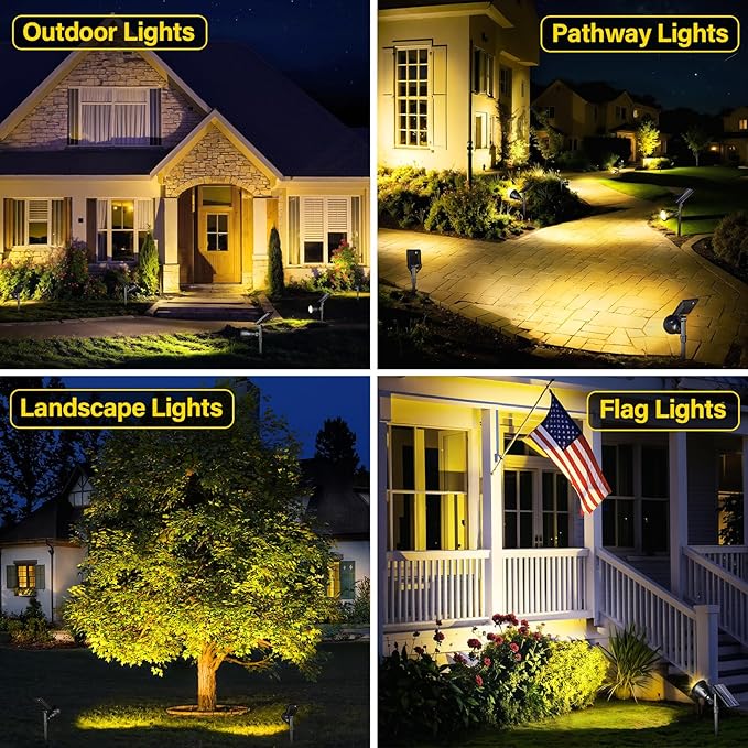 ROSHWEY Outdoor Solar Lights, 600LM Solar Garden Lights Waterproof Solar Spot Lights for Yard Backyard Patio Pond Garage (Warm White, 4Pack) ROSHWEY