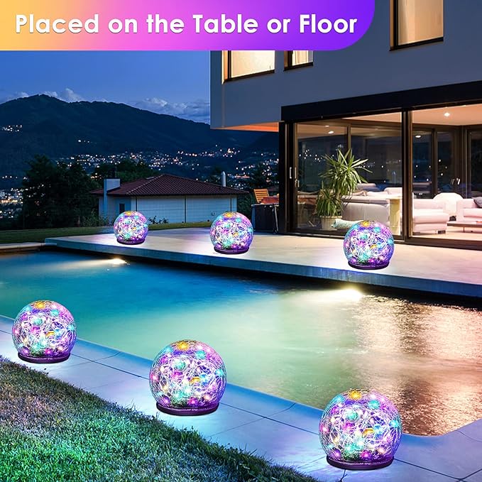 2 Pack 60 LED Garden Solar Lights Outdoor Decorative, Colored Cracked Glass Solar Globe Lights, Upgraded Waterproof Multicolor Ball Lights for Yard Pathway Patio Lawn Outside Decor Keevvon