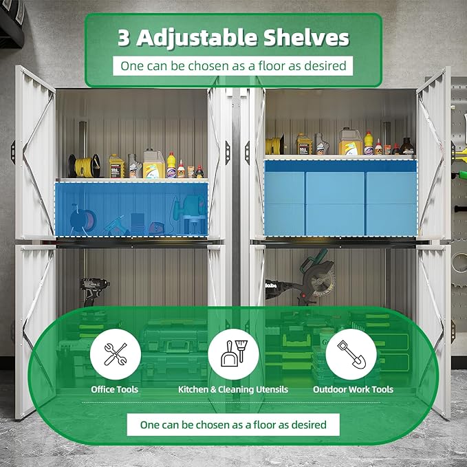 AECOJOY Outdoor Storage Cabinet Waterproof, Large Tall Vertical Outdoor Cabinets Waterproof with Shelves, Lockable Storage Cabinet Metal Storage Shed Weatherproof Garden Sheds & Outdoor Storage White AECOJOY