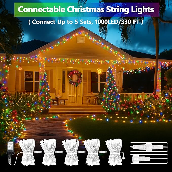 Connectable 200 LED Christmas Lights Indoor Outdoor with Timer, 66FT 13 Modes Multicolor String Lights Waterproof, Twinkle Fairy Lights Plug in Clear Wire for Christmas Tree, Bedroom, Classroom Decor SANJICHA