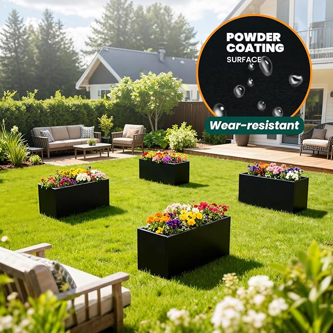 Galvanized Steel Metal Planter Rectangular Indoor 32" L x 16" W x 16" H Black Planter Box Large Outdoor Planters Steel Commercial Residential for Patio, Garden GZGNEEVL