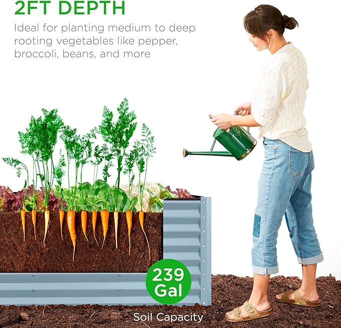 Best Choice Products 8x2x2ft Raised Outdoor Metal Garden Bed, Deep Root Box Planter for Vegetables, Flowers, Herbs, 240 Gallon Capacity, 100% Non Toxic Materials - Mist Blue BestChoiceProducts