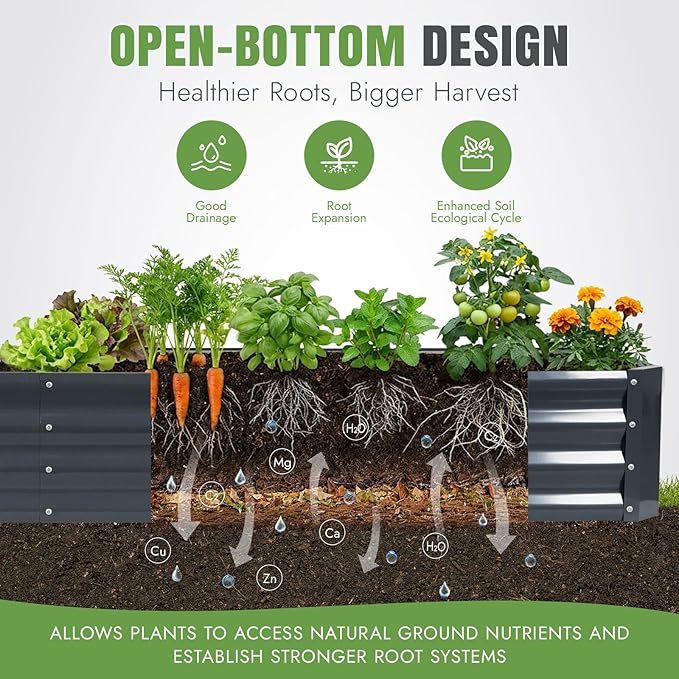 INNO STAGE 2 Pcs 8×4×1ft Galvanized Raised Garden Bed Kit, Galvanized Planter Raised Garden Boxes Outdoor, Large Metal Raised Garden Beds for Vegetables, Flowers, Herbs, and Succulents, Grey INNOSTAGE