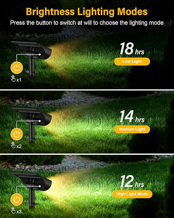 BAXIA TECHNOLOGY Solar Spotlights Outdoor Waterproof, 3 Lighting Modes Spot Lights, Dusk to Dawn Solar Powered Outdoor Lights for Yard Pathway Driveway Landscape, Warm White, 2 Pack BAXIATECHNOLOGY
