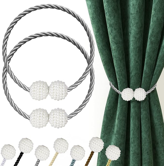 Hion Magnetic Curtain Tiebacks Grey 2pcs, Curtain Tiebacks Buckles Holdbacks Holders Hooks Clip for Home Bedroom Office Decorative Curtain Hion