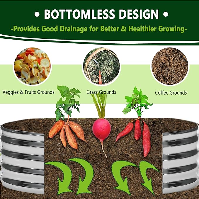 2PCS 4x4x1FT Galvanized Raised Garden Bed Kit,Vegetable Boxes-Round Metal Flower Box,Large Planter Raised Beds Outdoor Garden for Planting,Fruit,Herb-Silver DIIYIV