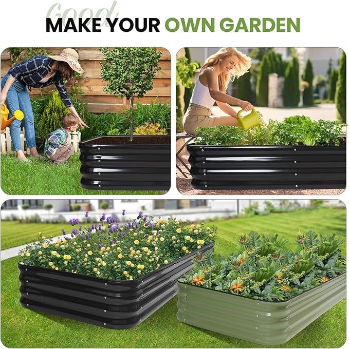5-in-1 Adjustable Raised Garden Bed Kit | Galvanized Planter Boxes for Vegetables, Flowers | 12" Tall, Multiple Sizes (8x3x1ft, 9x2x1ft, 10x1x1ft, 6x5x1ft, 7x4x1ft) | Outdoor Metal Raised Bed, Grey GGOODGAIN