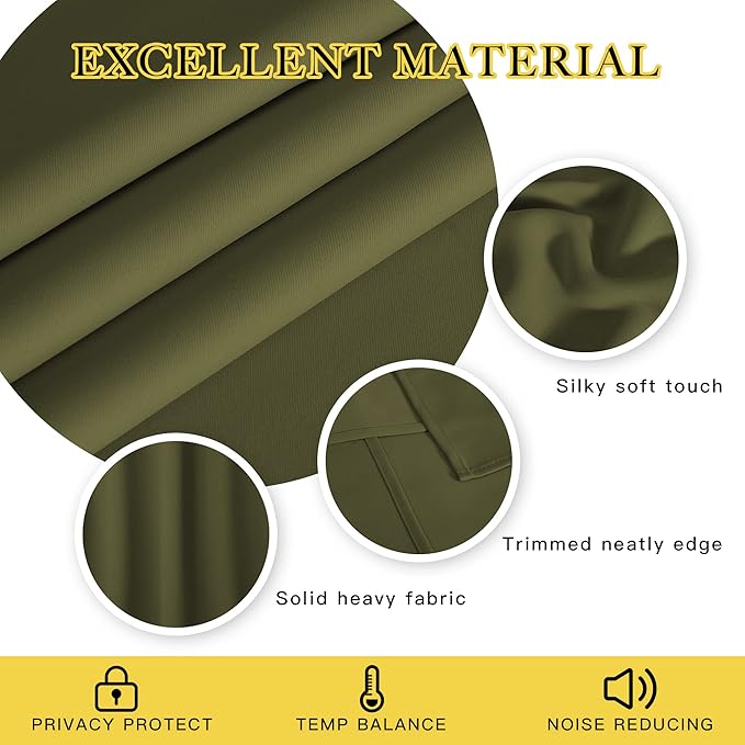 NICETOWN 66 Inch Long Blackout Curtains for Bedroom Living Room, Thermal Insulated Room Darkening Curtains, Light Blocking Blackout Drapes for Bedroom, 66" W x 66" L, 1 Panel, Olive Green NICETOWN