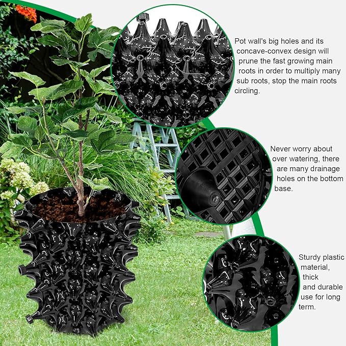 1 Gallon Air Pruning Containers, New Plastic Nursery Pots, Fruit Vegetable Garden Self-Planting Pots, Black (1G-10P) RooTrimmer