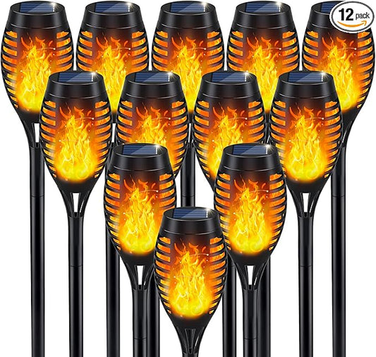 IkeeRuic Solar Flame Torch Lights for Outdoor Decoration, 12Pack Outdoor Lights Solar Powered Waterproof, LED Torches for Outside Decor, Luces Solares Outdoor Decorations for Yard Patio Garden Art IkeeRuic