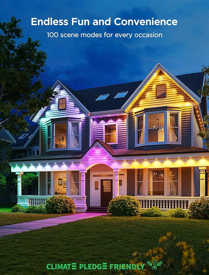 Govee Permanent Outdoor Lights 2, 100ft RGBIC Outdoor Lights with 16 Million Colors and 100 Scene Modes, IP67 Waterproof, Holiday & Party Decorations, Works with Alexa, Google Assistant, White Govee