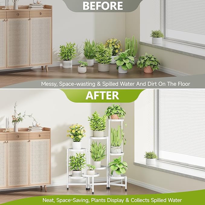 8 Tier Plant Stand Indoor, Tiered Plant Stand Outdoor for Multiple Plants, Corner Plant Shelf for Patio Balcony Porch Garden Living Room House,White Cawukege