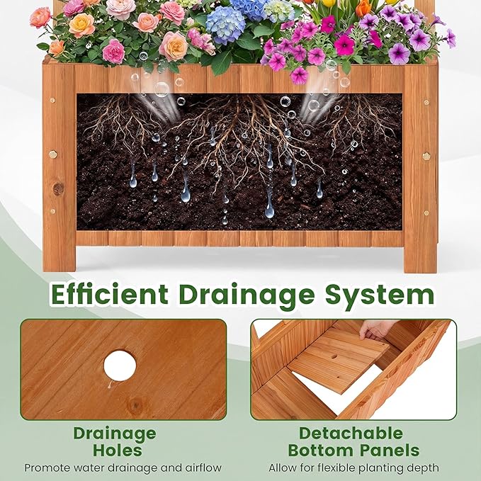 Giantex Wooden Raised Garden Bed with Arched Trellis Set 2, 48” Fir Wood Outdoor Elevated Planter Box Privacy Screen w/Drainage Hole, Vertical Garden Bed for Climbing Plants, Patio Balcony Backyard Giantex