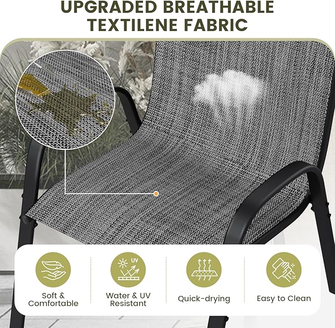 UDPATIO Patio Chairs Set of 4, Stackable Outdoor Dining Chairs with High Back, Textilene Fabric Breathable Outdoor Chair All Weather, 350LBS Capacity for Garden, Backyard (Dark Grey) UDPATIO