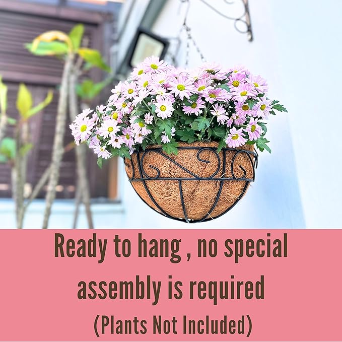LaLaGreen Hanging Planter for Outdoor Plants (14 Inch, 4 Pack) Hanging Baskets with Coco Liner, Black Metal Wire Flower Basket Pots with Hook Hanger Balcony Porch Farmhouse Country Style Garden Decor L%C3%A1L%C3%A1Green