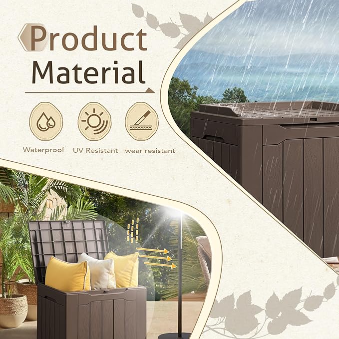 Flamaker 2 Pack Deck Box 31 Gallon Waterproof Resin Storage Box with Lid Indoor Outdoor Delivery Box Storage Bin for Patio Cushions (Deep Brown) Flamaker