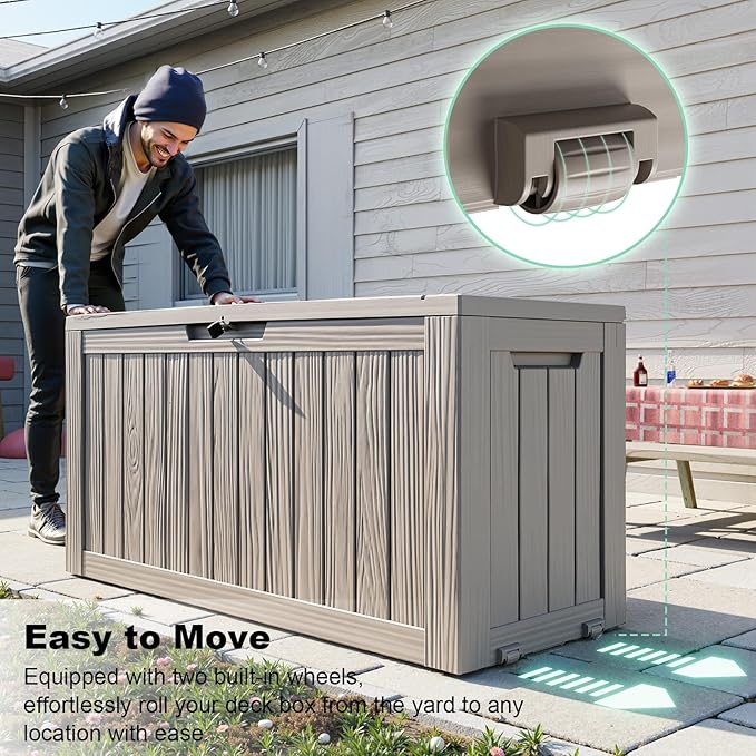 DRATO 75 Gallon Deck Box, Waterproof Resin Large Outdoor Storgae Box for Patio Furniture, Patio Cushions, Gardening Tools, Pool Supplies, Lockable（Gray，75 Gallon） DRATOprovidesawarmandcozy