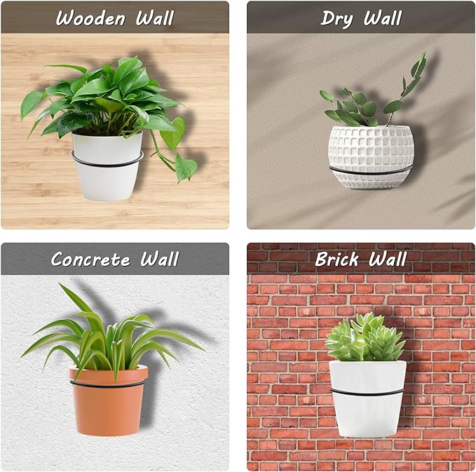 2 Pack 6 inch Flower Pot Holder Ring, Flower Pot Holder Ring Wall Mounted Set Wall Mounted Metal Planter Hanger Matte Black Hanging Plant Holder Jiozermi
