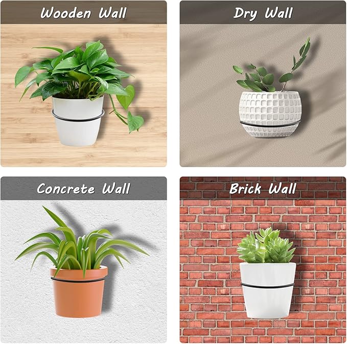 2 Pack 8 inch(203mm) Flower Pot Holder Ring, Flower Pot Holder Ring Wall Mounted Set Wall Mounted Metal Planter Hanger Matte Black Hanging Plant Holder Jiozermi