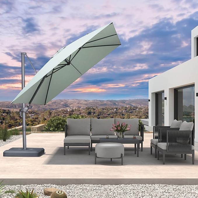 PURPLE LEAF Patio Umbrella 10' X 10' Rectangle Cantilever Umbrella Large Aluminum Outdoor Umbrellas with 360-degree Rotation & UPF40+ Premium Fabric for Deck Pool Garden Yard, Mint Green Rootora