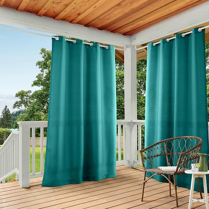 TOWN & COUNTRY BASICS Cabana Solid Heavyweight Indoor Outdoor Curtains, Light Filtering Opacity with Grommet Top, Water Repellent, 2-Pack Set, 54"x84", Dark Teal TOWN+%26+COUNTRY+BASICS