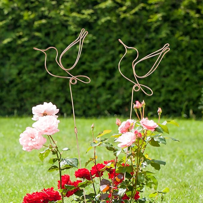 Hummingbird Decor Garden Stakes Decorative Set of 2, Hummingbirds Metal Wire Decor 23.62 inches x 6.69 inches,Decorative Stakes for Flower Pots, Planters, and Flower Beds Rootora