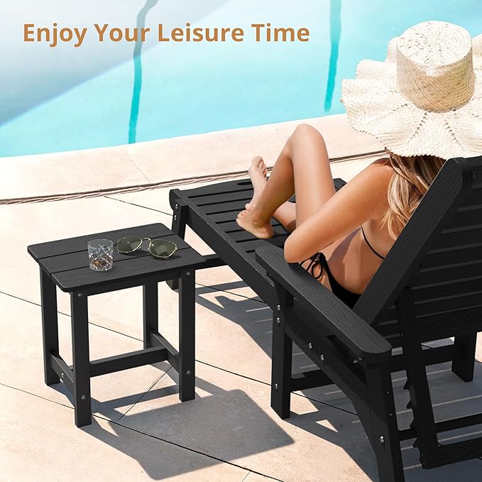 LUE BONA Outdoor Side Table Set of 2, HDPS Small Outdoor Table, Adirondack Side Table, Outside End Table for Patio, Porch, Deck, Pool, Weather Resistant/Easy Maintenance/Indoor or Outside Use, Black LUEBONA