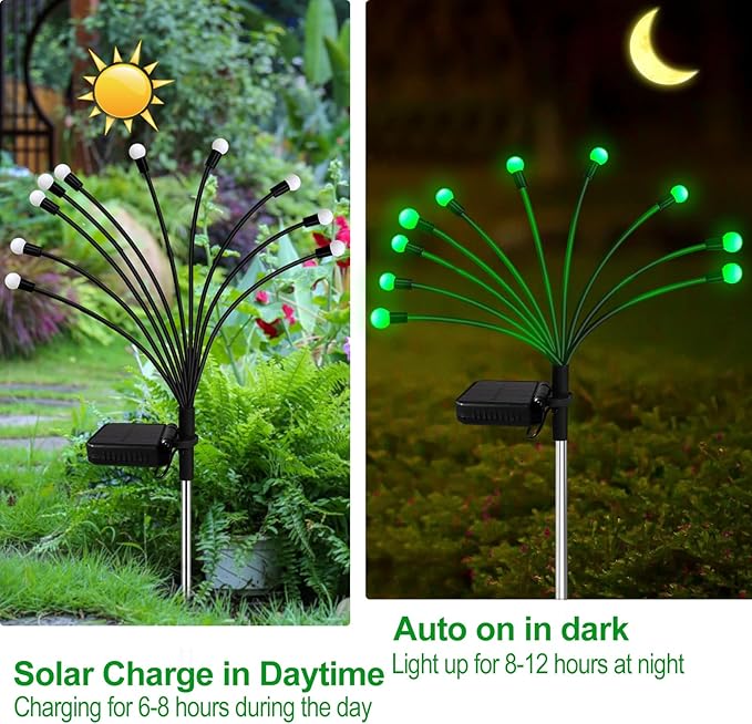 Kohlrabi Solar St Patricks Day Lights Outdoor, 10 Pack 80 LED Green Firefly Lights Waterproof, Sway by Wind, Solar Wind Swaying Light for Yard Patio Backyard Garden Flower Bed Pathway Decoration KohlrabiDecor
