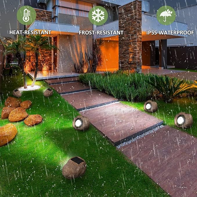 2 Pack Solar Rock Lights Outdoor, Angle Adjustable Solar Lights Outdoor Waterproof, LED Solar Garden Lights, Auto On/Off Landscape Lighting for Yard Pathway Patio Flower Bed - White Glow (Stone Brown) DGSCAK