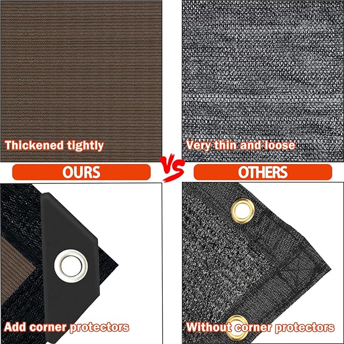 Mocha Sun Shade Cloth,Pergola Shade Cover with Reinforced Grommets,90% Shade Fabric Fence Privacy Screen Balcony,Pergola Shade Cover Canopy Garden Carport Porch Deck Patio Shade Cover,6x12FT IMSGVIFO