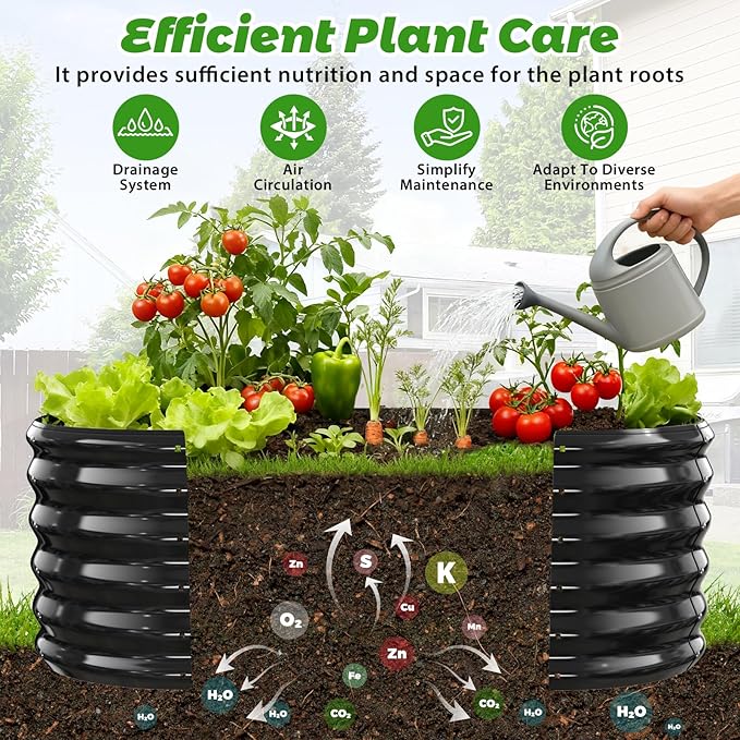 17" Tall Outdoor Garden Raised Garden Bed Kits, 4ft X 2ft Oval,0.8MM Thick Metal Raised Planter Bed/Ground Planter Box for Variety of Flowers,Herbs,Vegetables (Black, 48X24X16.5 Inches) YSEJOMP