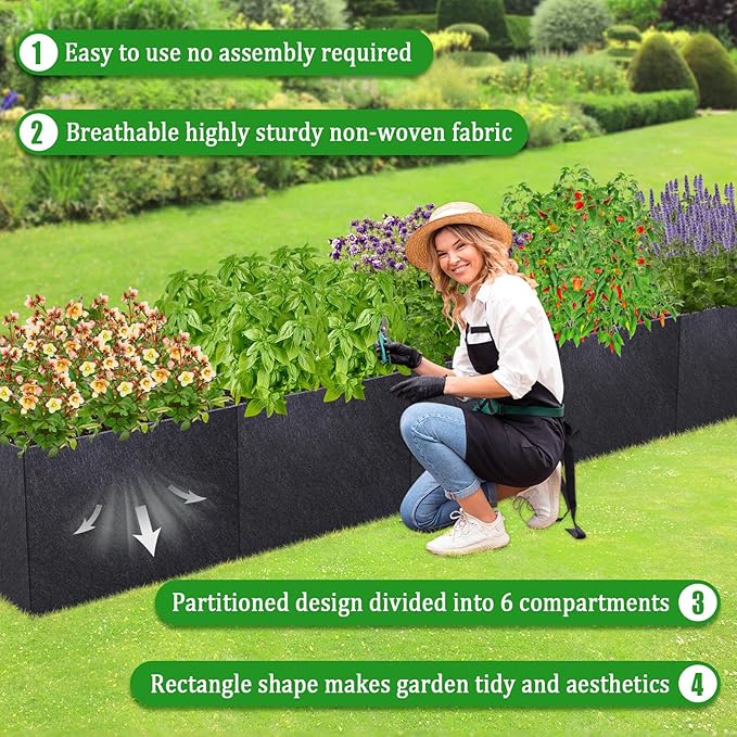 POILKMNI 12x2x1ft Fabric Raised Garden Bed - Outdoor Planter Box Non-Woven Fabric Patio Planting Bed Garden Grow Bed Bag for Growing Herbs, Flowers and Vegetables POILKMNI